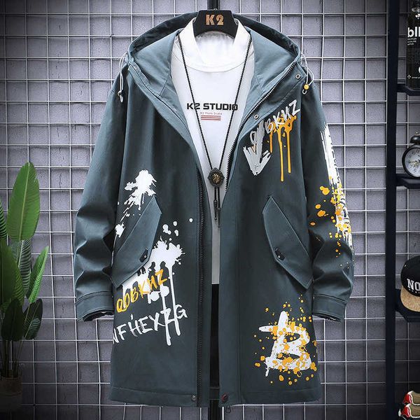 

kolmakov korean men's windbreaker jackets men long trench coat printed cardigan casual hooded coats male 3 color -3xl 211011, Tan;black