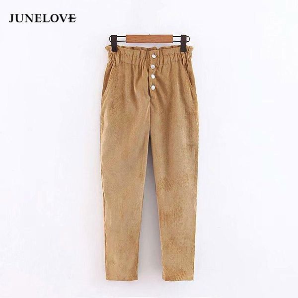 

women's pants & capris junelove 2021 autumn corduroy ladies pleated ankle lenghth trousers female leisure pockets buttons, Black;white