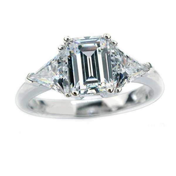 

cluster rings brilliant 3ct synthetic emerlad ring engagement jewelry female sterling silver white gold cover, Golden;silver