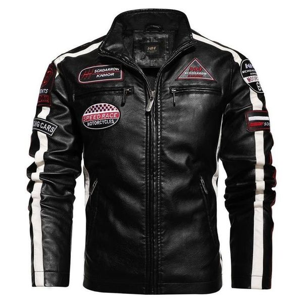 

Men's motorcycle embroidered leather pilot jacket, casual, fashion, Pu velvet, autumn and winter, new in 2020, Black