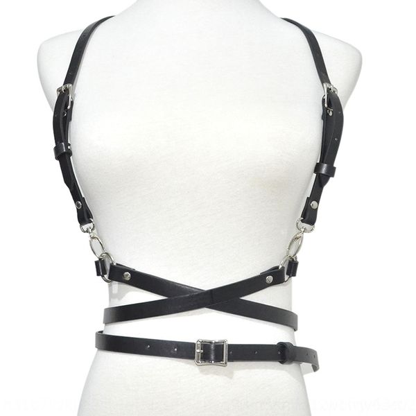 

uzj harajuku stage nightclub tie imitation leather strap women's one fashion suspenders pin pin beltbelt, Black;white
