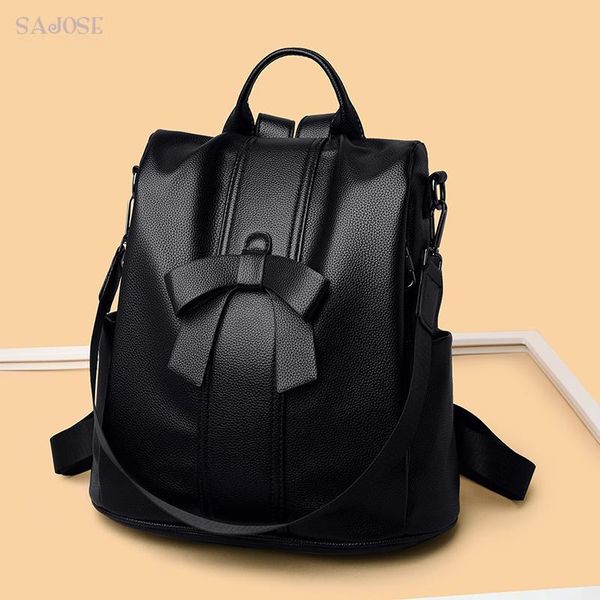 

famale backpacks bow shoulder student wild lady girl teenager school pu leather fashion for women backpack style