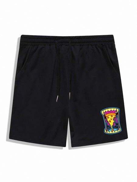 

romwe guys pizza graphic shorts x8os#, Black