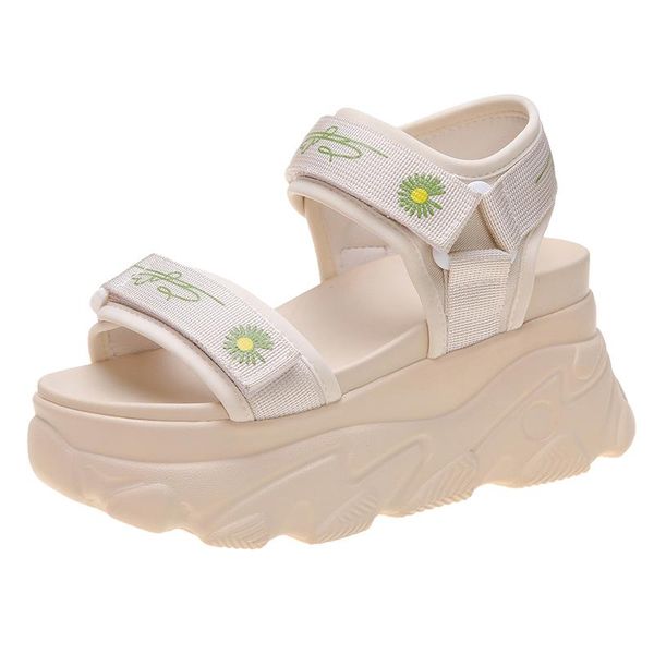 

daisy platform casual sandals women 8cm wedge hollow out summer fashion open-toed beach shoes, Black