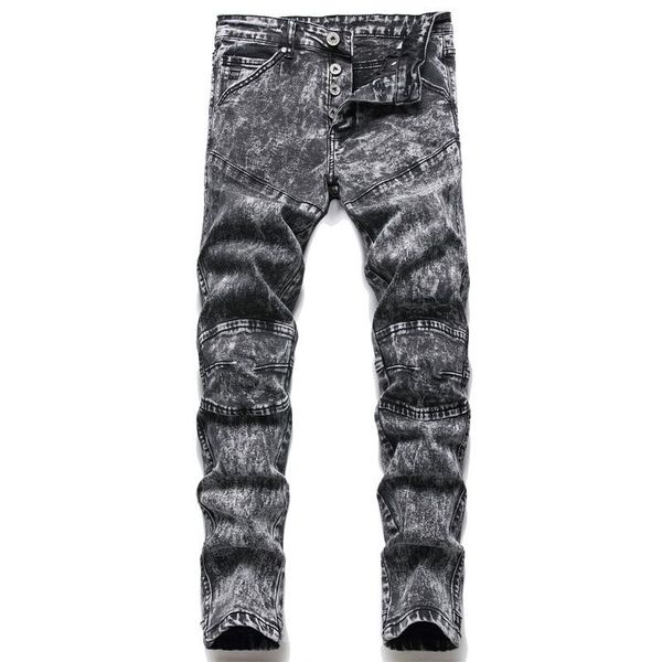 

men's jeans fashion trend micro-elastic locomotive gray fried snowflakes, Blue