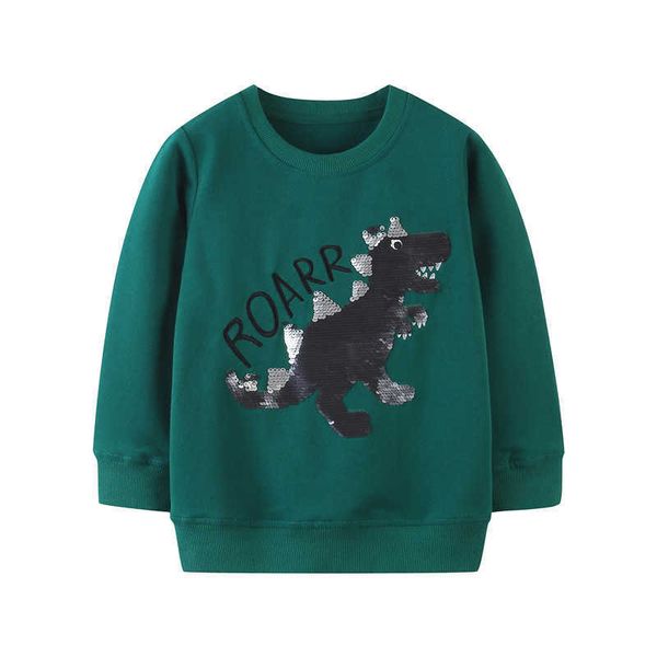 

jumping meters animals beading cotton baby sweatshirts for winter spring girls dinosaurs long sleeve kids clothing 210529, Black