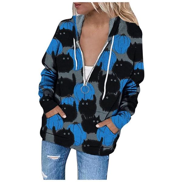 

women's blouses & shirts halloween print harajuku blouse casual women hooded short zipper drawstring long-sleeve streetwear shirt blusa, White