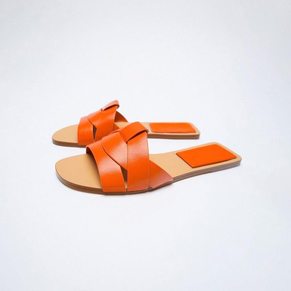 

slippers 2021 summer home outer wear flat beach sandals female korean version flats flip flops genuine leather modern slipper, Black