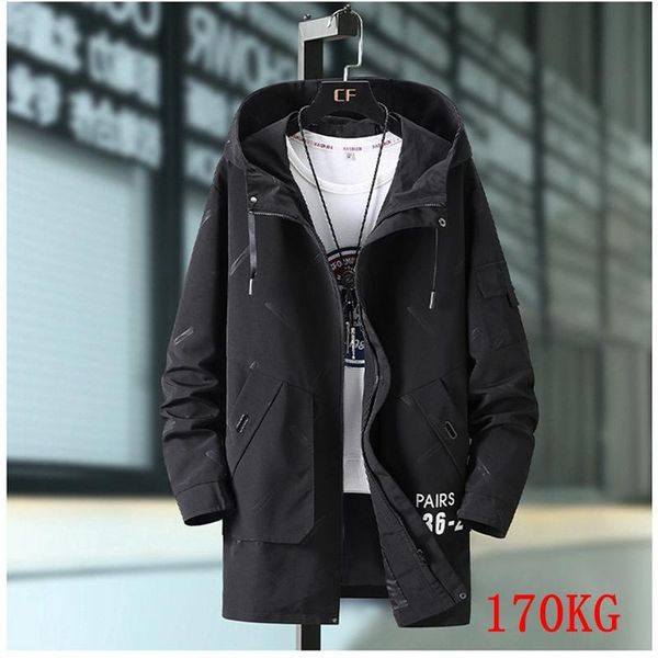 

men's jackets autumn windbreaker plus size hooded jacket 5xl-10xl bust 158cm fashion zipper pocket printing mid-length, Black;brown