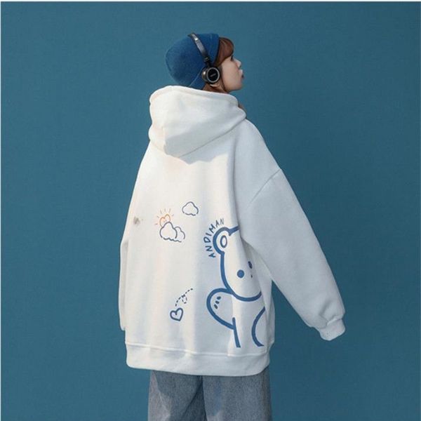 

hooded sweater plush winter loose long sleeve lazy wind street coat, Black
