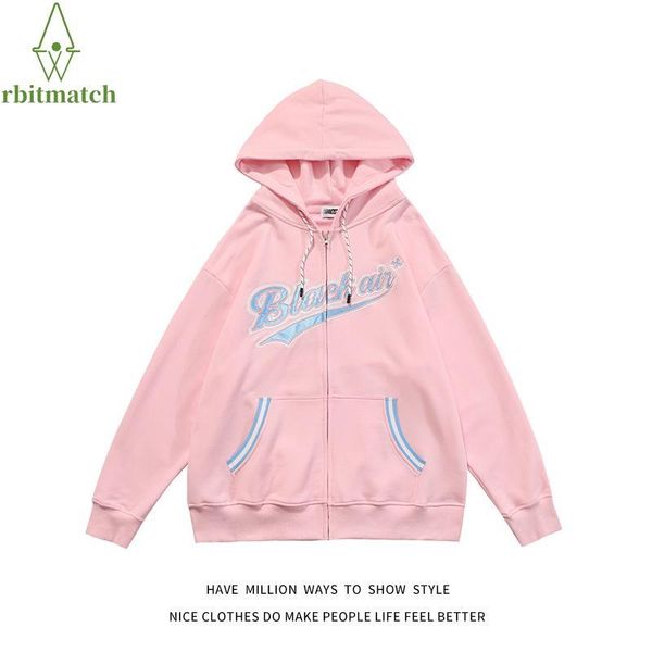 

women's hoodies & sweatshirts zip-up atumn sweatshirt women letter embroid men streetwear shirt couple casual chic hip hop, Black