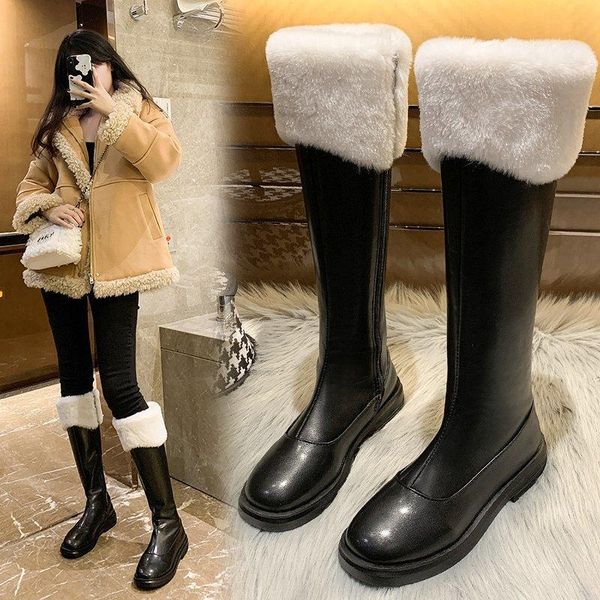 

boots 2021 russia winter warm fur women shoes comfortable riding knee high booties woman plush womens, Black