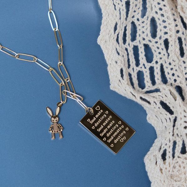 

chains cool little square brand english necklace sweater versatile chain titanium steel, Silver