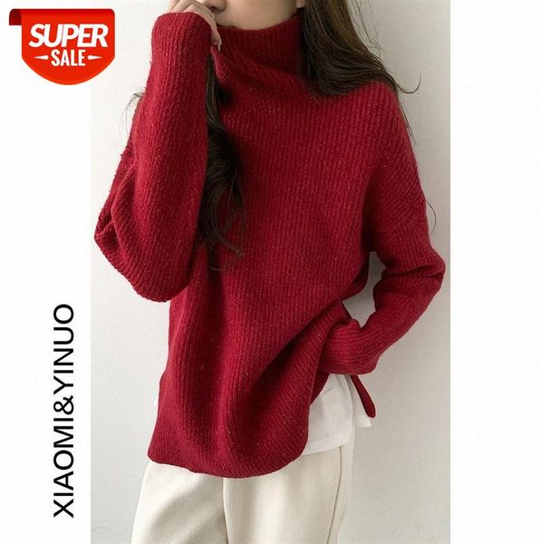

[ou fan] 7814 women's turtleneck sweater solid color thicken warm lazy knit #oc52, Black;gray
