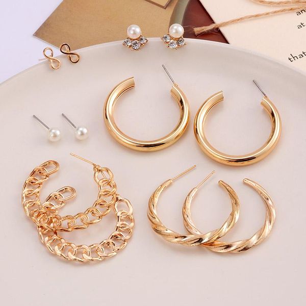 

hoop & huggie fashion earrings set for women geometric statement vintage punk gold metal circle stud brincos jewelry wholesale, Golden;silver
