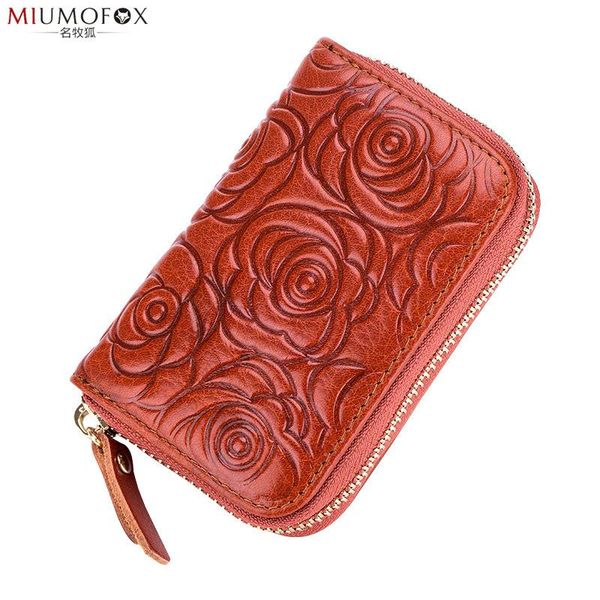 

card holders oil wax leather holder multifunctional zipper coin purse organ bagrfid anti-theft bag unisexchristmas gift, Brown;gray
