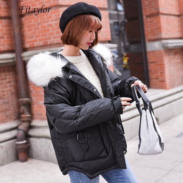 

women's trench coats fitaylor winter women jacket loose cotton parkas hooded large fur collar padded snow coat warm big pocket outerwea, Tan;black