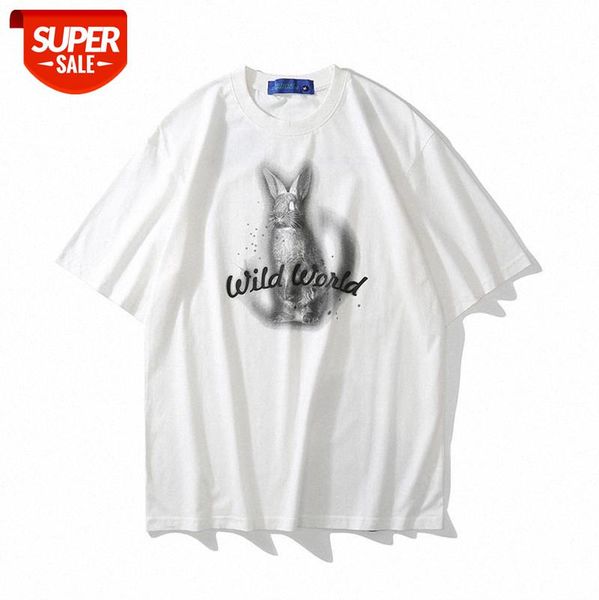

european and american simple high street dot print t-shirt loose rabbit letter short-sleeved tee men women #ma0h, White;black