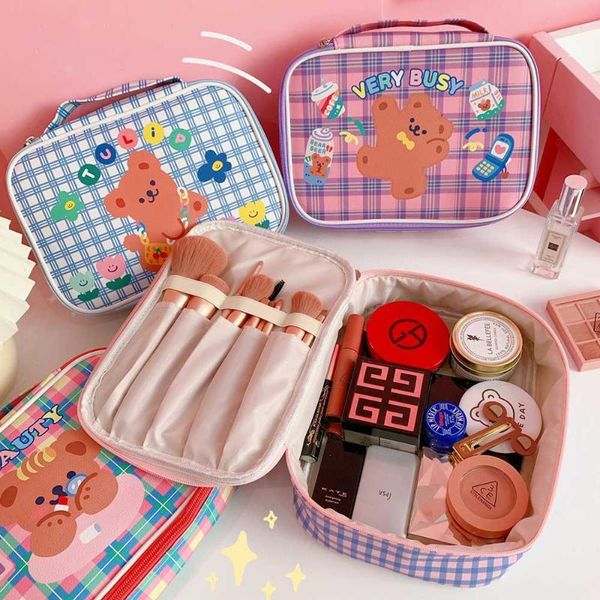 

storage bags 2021 cosmetic bag korea cartoon bear print canvas with zipper organizer ins makeup women travel wholesale
