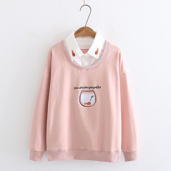 

japanese cute cartoon womens hoodies korean style teens girl loose pullover harajuku kawaii shirt collar female pink sweatshirt, Black