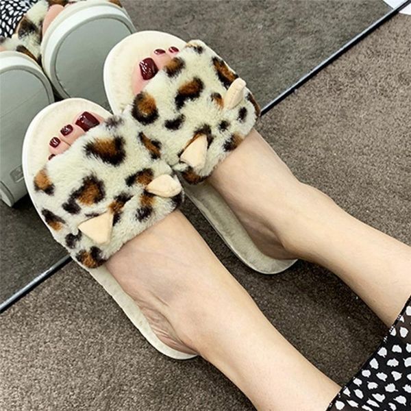 

slippers women leopard plush slip-on anti-skid sole indoor casual snow home female comfort floor soft shoes 40, Black