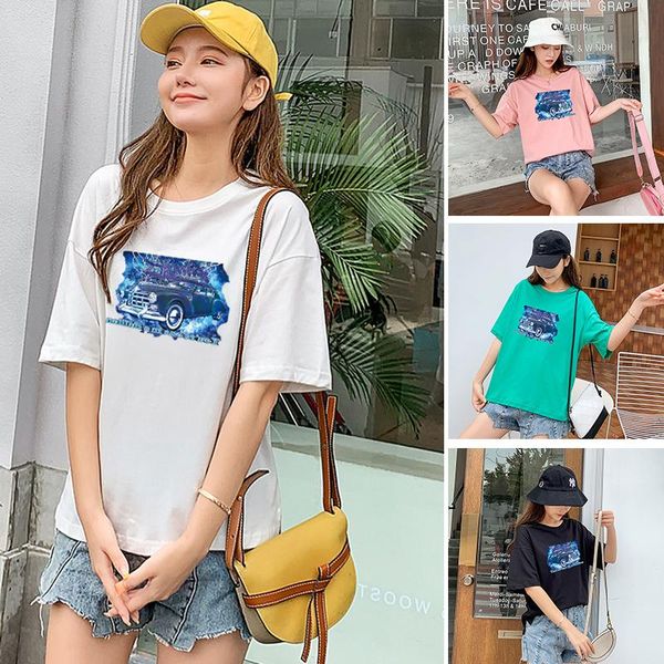 

women's t-shirt pure cotton korean short-sleeved summer round neck ladies casual bottoming shirt loose, White
