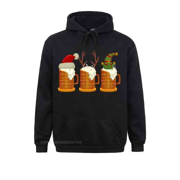 

harajuku & te punk premium cotton mens hoodi christmas beer mugs santa elf reindeer drinkin crazy dign women, Black