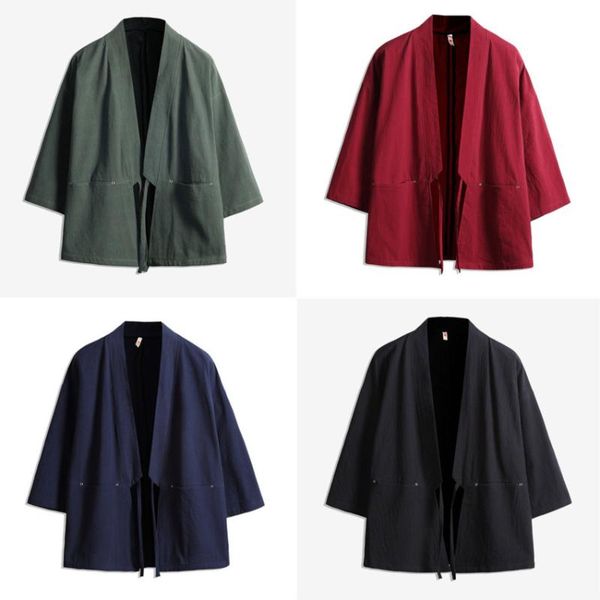 

ethnic clothing 2021 man kimono samurai costumes streetwear haori asian clothes yukata men cardigan jackets traditioanl japanese -5xl, Red