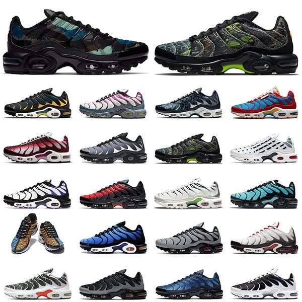 

plus tn running shoes tns triple black white red camo sustainable black volt burgundy hyper blue grey reflective mens women trainers sports