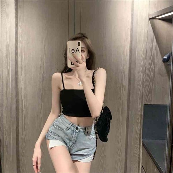 

fashion women camisole sling vest sleeveless shoulder the short camis female summer white corset y2k 210507