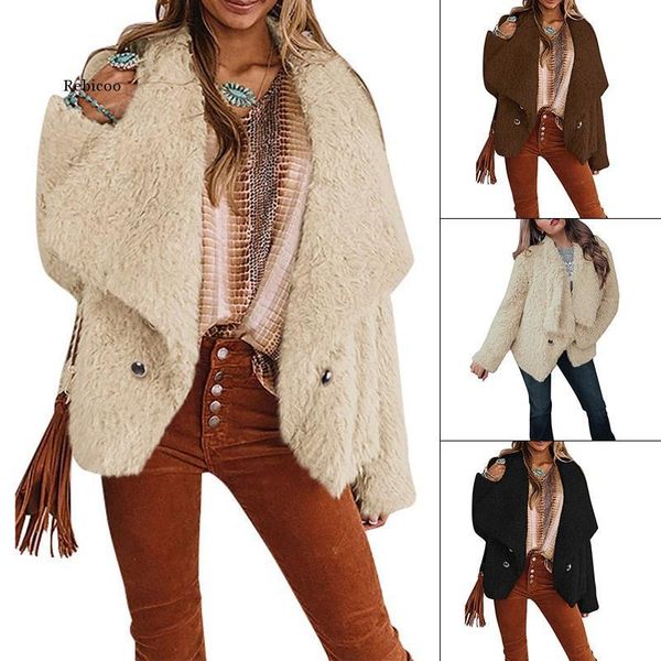 

women's jackets warm solid color lapel long-sleeved coat thick women autumn and winter all-match, Black;brown