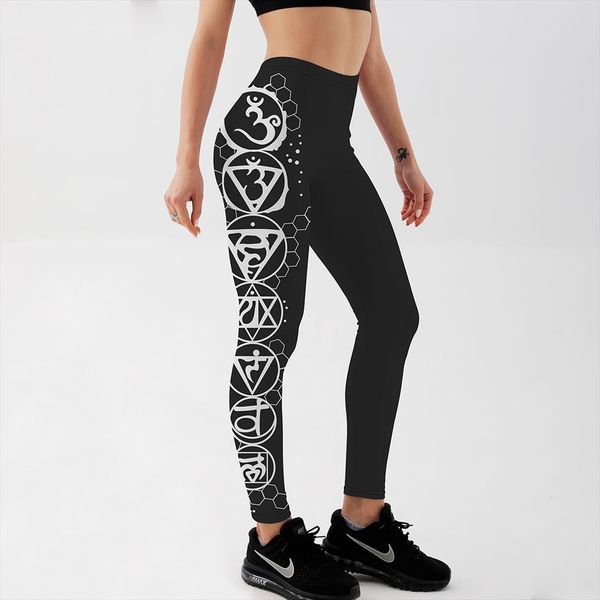 

fitness black workout women leggings push up fashion digital print white totem graphics jeggings pants