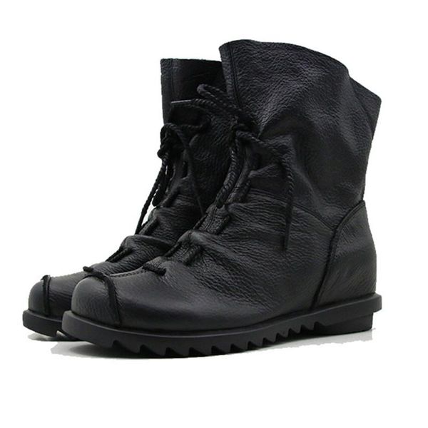 

boots mobetty leather ankle women soft matin booties low-heeled retro original botines mujer botas feminina, Black