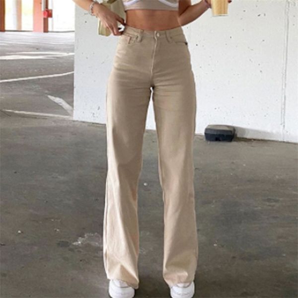 

fashion loose jeans for women high waist stretch wide leg femme trousers casual comfort denim mom pants washed jean 211007, Black;white
