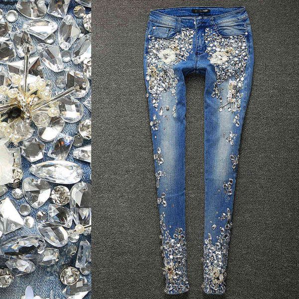 Плюс размер 25-33! Женская роскошь S Diamond джинсовые джинсы женское стрейч-карандаш Slim Vintage 211229