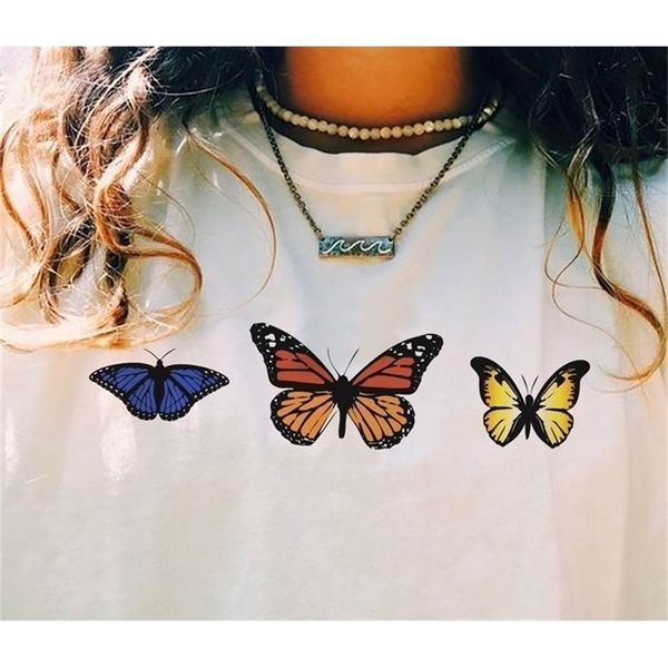 

three butterflies 3d print summer fashion tshirt 210512, White