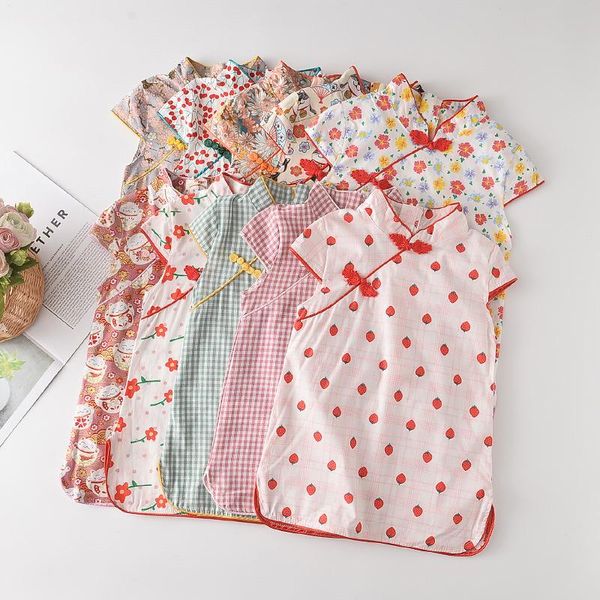 

girls casual dresses 2021 fashion kids chinese style clothes baby girl party outfits flowers clothing 2 8 years girl's, Red;yellow