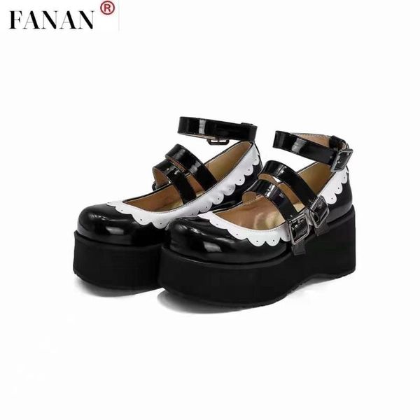

women pump mary janes female single shoes roune toe ankle strap buckle high heels girls cosplay japanese style dress, Black