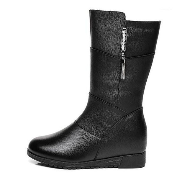 

boots cowhide rhinestone autumn winter in-tube increased within high-heel shoes warm snow women1, Black