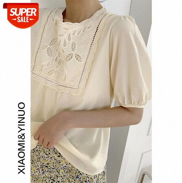 

[ou fan] 7908 design sense hollow shirt loose slimming short-sleeved women #ol2b, Black;gray