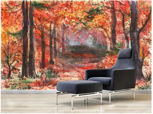 

wallpapers custom po wallpaper 3d murals wall paper beautiful hand painted watercolor painting golden forest tree background papers