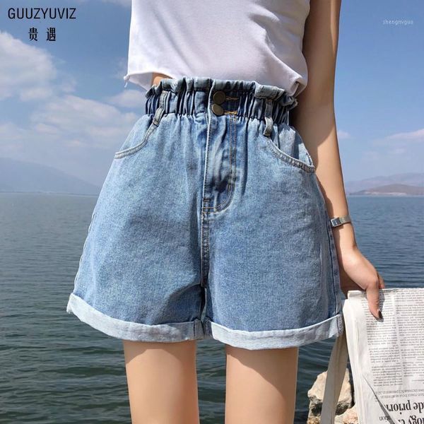 

women's jeans guuzyuviz casual high waist loose chic woman summer 2021 denim shorts womens vintage gray harem pants mujer, Blue