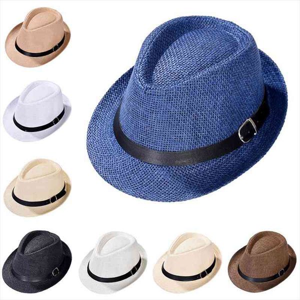 

elegant fashion straw jazz cap spring summer bowler men women retro cowboy hat classic beach sunscreen hats, Blue;gray
