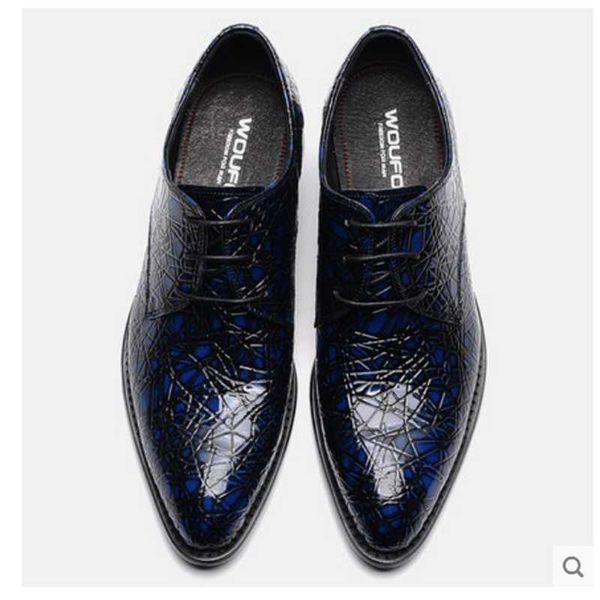 

british patent leather pointed-toe men's shoes, genuine business formal wedding shoes dress, Black
