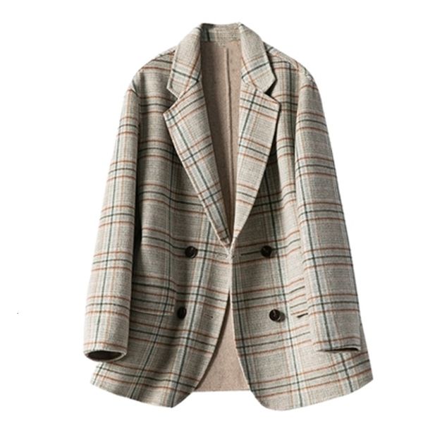 

2021 autumn casual female chess wool coat and jacket, Tan;black
