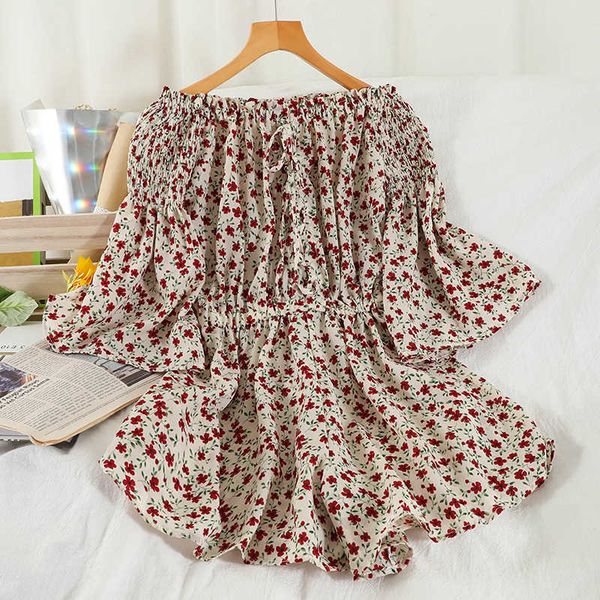 

one-line neck chiffon straight wide-leg short casual jumpsuit 210709, Black;white