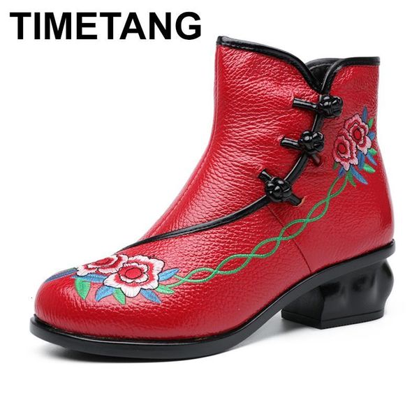 

boots timetangfashion autumn winter genuine cow leather embroidery ankleboots women vintage zipper comfortable mediumheel 7jk4, Black