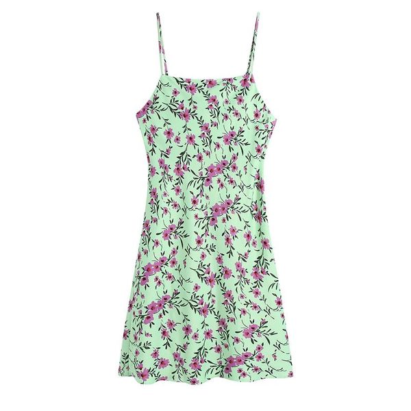 

casual dresses doujili 2021 summer dress style sleeveless camisole green fashion flower printing backless midi for lady, Black;gray