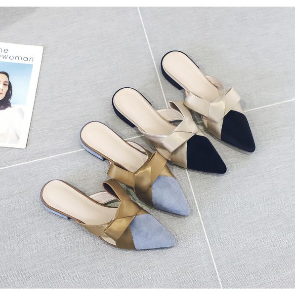 

flip flop baotou slipper single summer muller outer wear slippers women's versatile pointed flat lazy shoes, Black