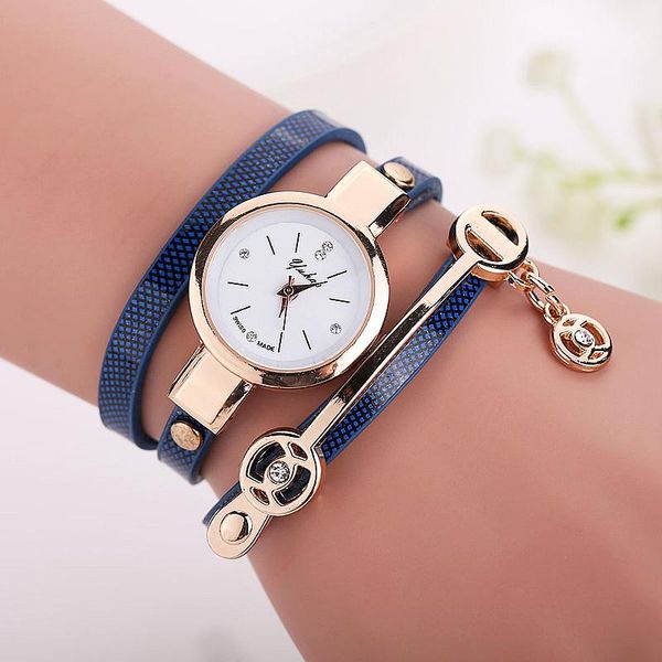 

fashion women creative leather casual watch ladies circling dress quartz crystal analog bracelet wristwatch wristwatches, Slivery;brown
